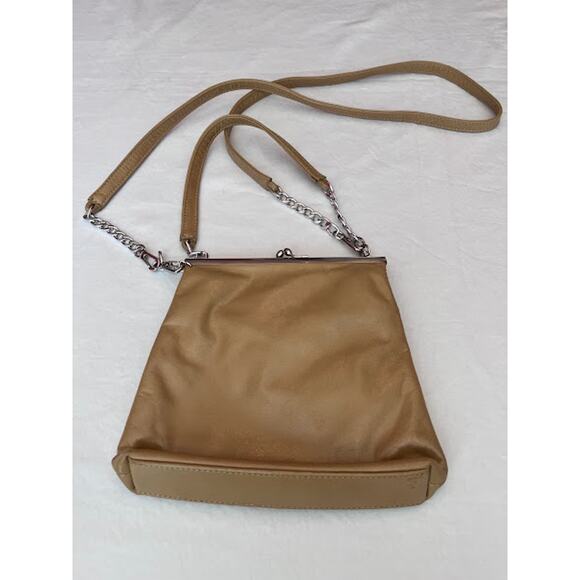 Tocca Crossbody Bag Tan Leather Bag Purse Two Removable Straps Metal Links VTG - Picture 1 of 9